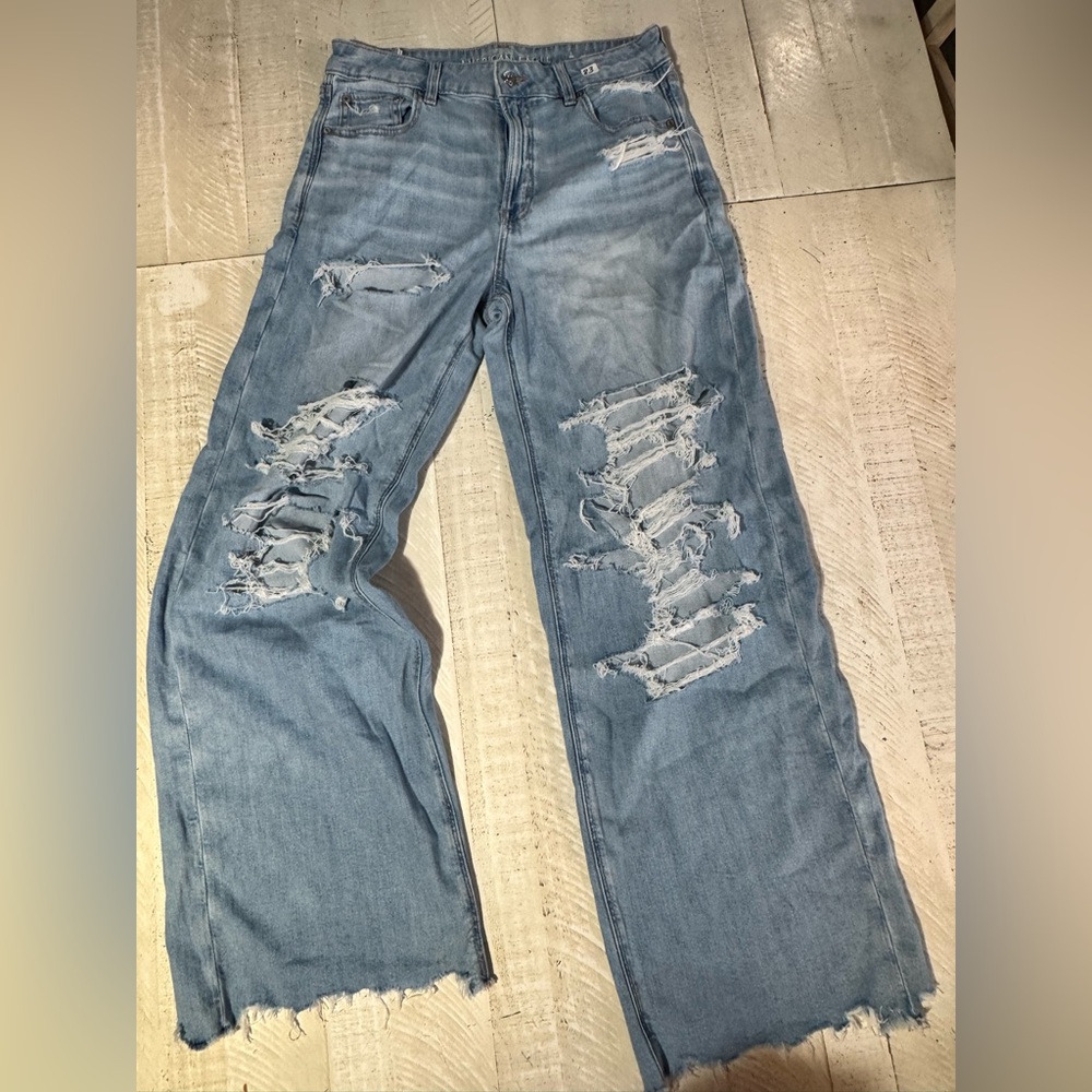 American Eagle Outfitters Light Blue Distressed Wide Leg Jeans